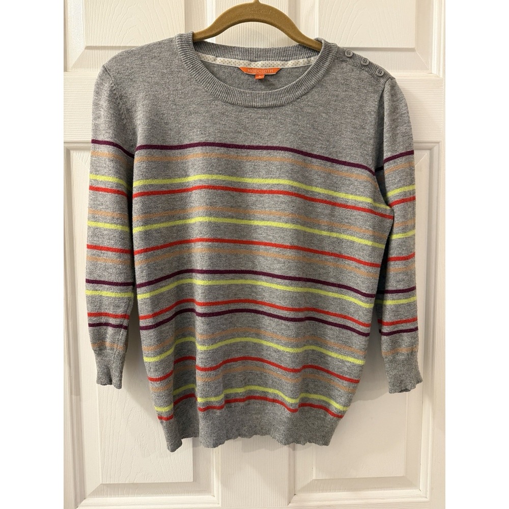 ModCloth Women's L Knit Crew Neck Striped 3/4 Sleeve Shoulder Button Pullover